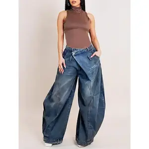 New vintage distressed washed reverse waist jeans for women funky  jeans