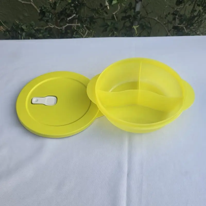 850ml Round Plastic Airtight Preserving Container - Polypropylene, Push Button Lid, Optional Divider, Kitchen Utensils Accessory, Transport With Seal, Sauce Stays Sealed Round Bowl