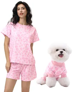 XPUDAC Matching Women & Dog Pajamas Set Short Sleeve Tee & Shorts Soft Breathable Casual Homewear for Lounging & Matching Photos Loungewear