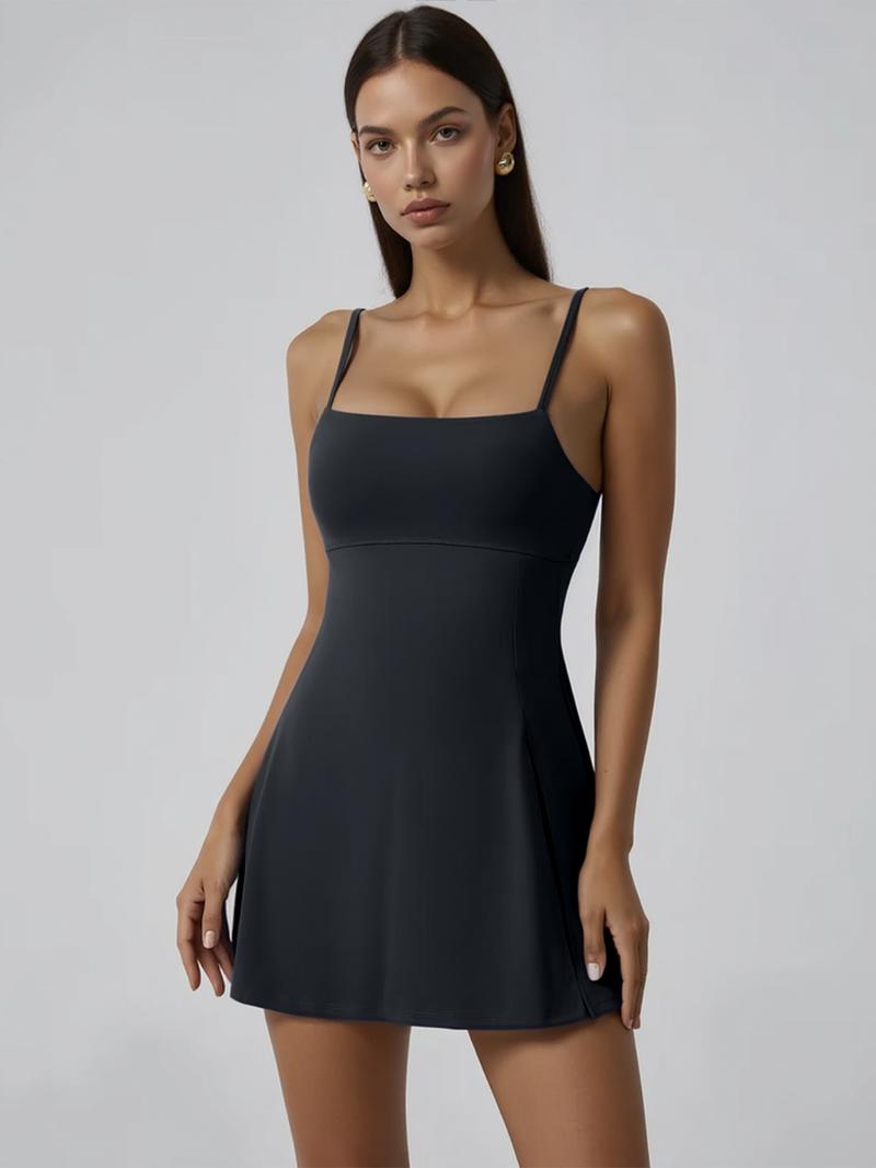 Women's Sports Dress with Built-In Bra Adjustable Straps Side Slit High-Low Hem for Golf Yoga Tennis Outdoor Activewear Stretchy Fabric for Tummy Control Support Yoga Apparel