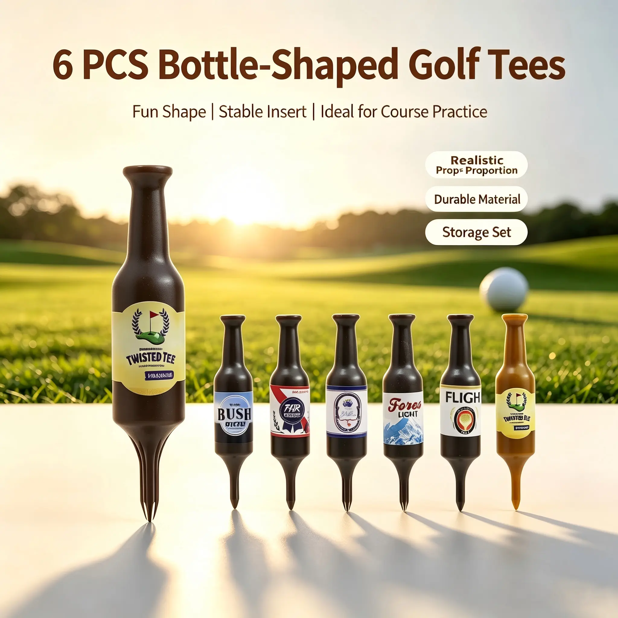 LPLEA Novelty Beer Bottle Golf Tees - Solid Plastic Golf Supply, Low Resistance, Aerodynamic Streamlined Top, Wide Base for Longer Distance & Stable Placement, Youth-Focused Accessories for Driving Range Drills & On-Course Matches