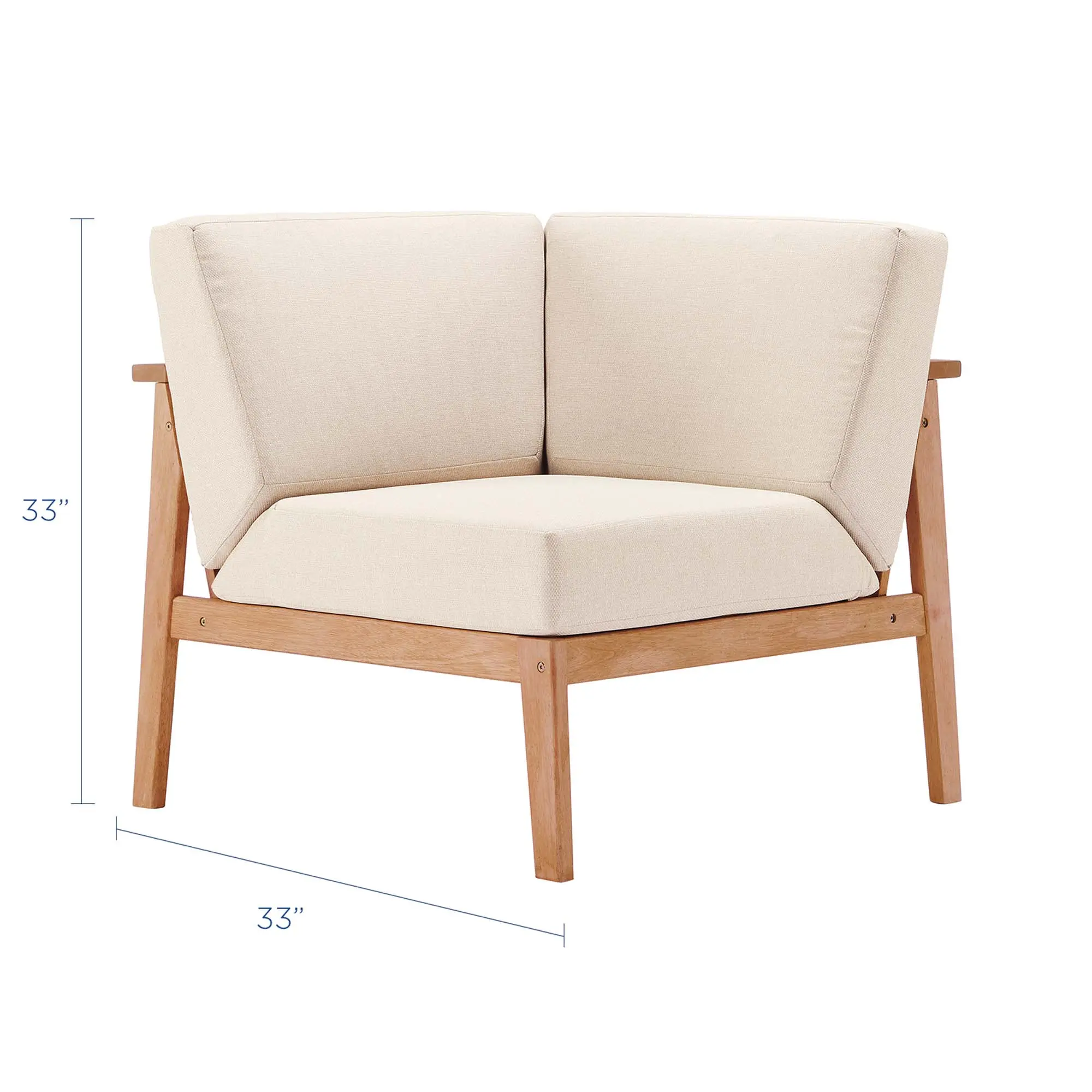 Modway Sedona Outdoor Patio Eucalyptus Wood Sectional Sofa Corner Chair in Natural Taupe