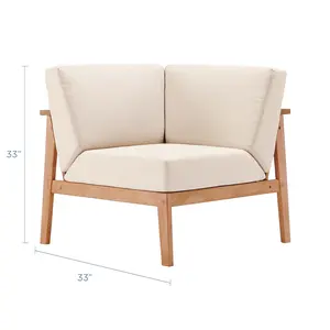Modway Sedona Outdoor Patio Eucalyptus Wood Sectional Sofa Corner Chair in Natural Taupe