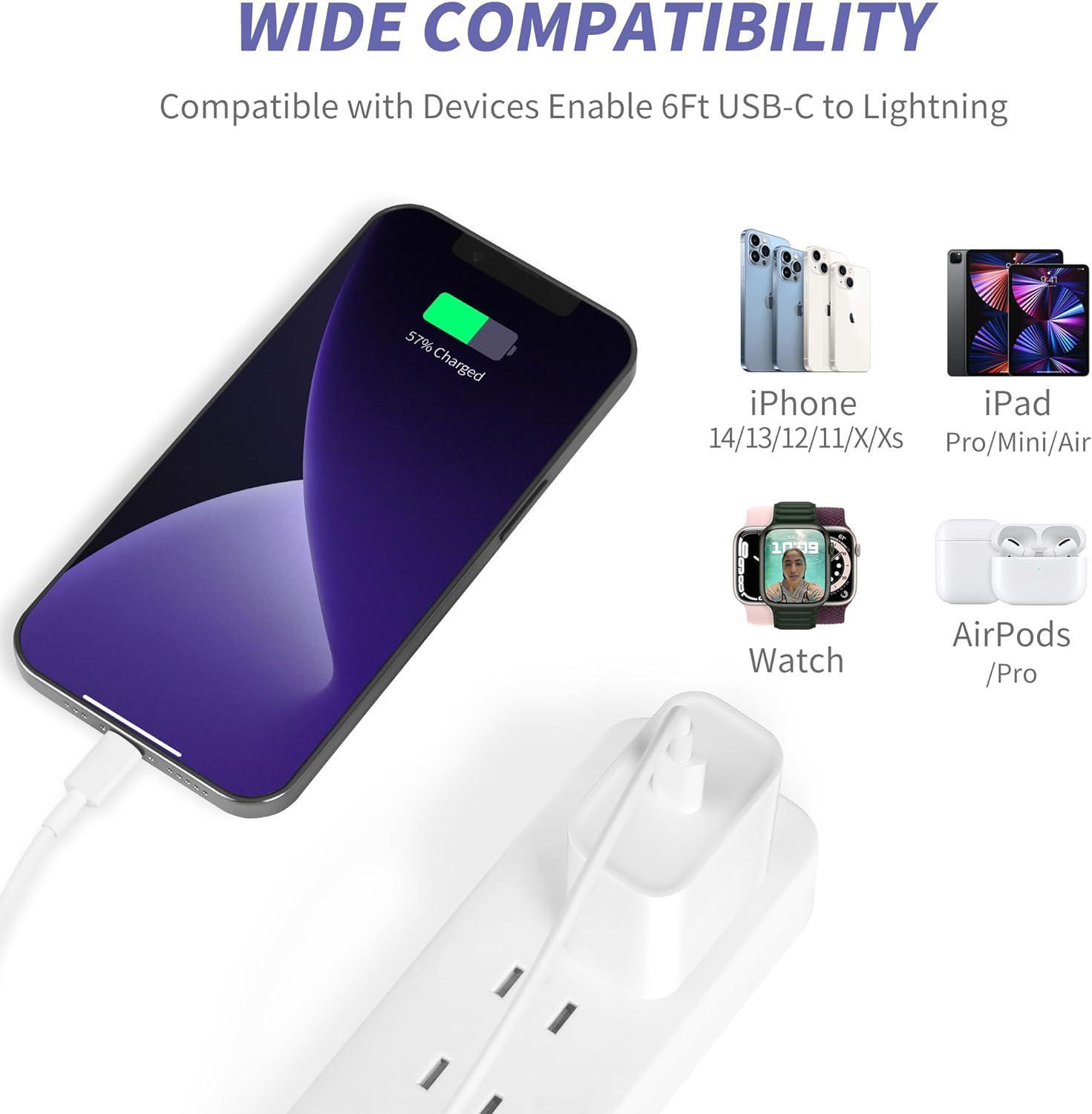 GQOHRT 2-Pack Type-C Wall Charger Block with Smart Chip, Port, Adapter & 2-Pack 10FT/6FT Super Fast Charging USB-C to Lightning Cables for iPhone 14/13/12, AirPods Pro, Electronic Devices GQOHRT 2-Pack Type-C Wall Charger Block with Smart Chip, Port, Adapter & 2-Pack 10FT/6FT Super Fast Charging USB-C to Lightning Cables for iPhone 14/13/12, AirPods Pro, Electronic Devices