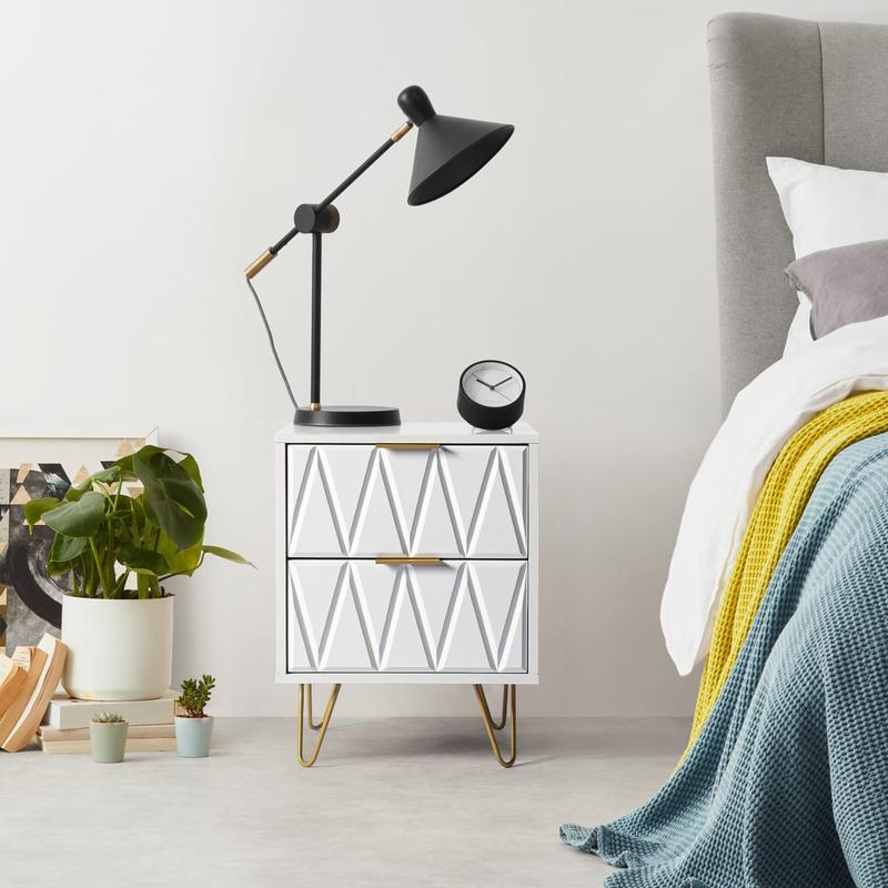 2pcs Nightstand Modern Bedside Table with 2 Drawers & Gold Metal Legs, Simple and Elegant Bedside Table,Night Stand Metal Legs for Bedroom Living Room