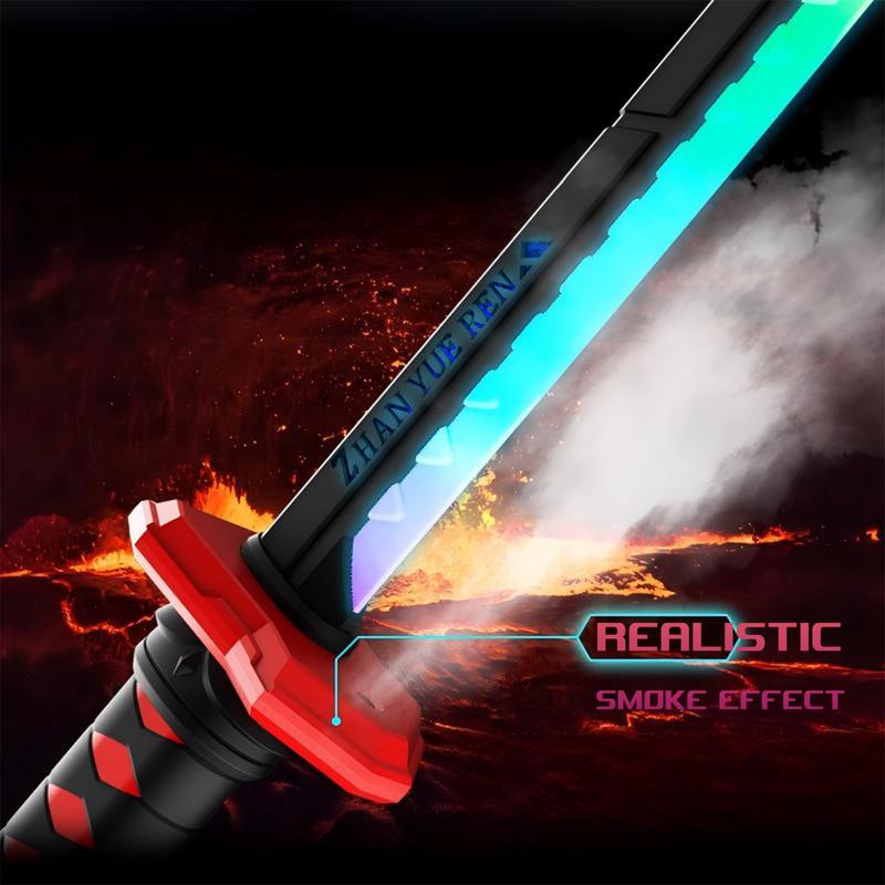 LED Lightsaber Spark Sword, 23" Cyberpunk Neon Blade with Mist, Auto-Eject Sheath, USB-C Rechargeable, Replaceable Flint Spark Feature, Glowing Cosplay Prop for Kids Festivals, Costume Party
