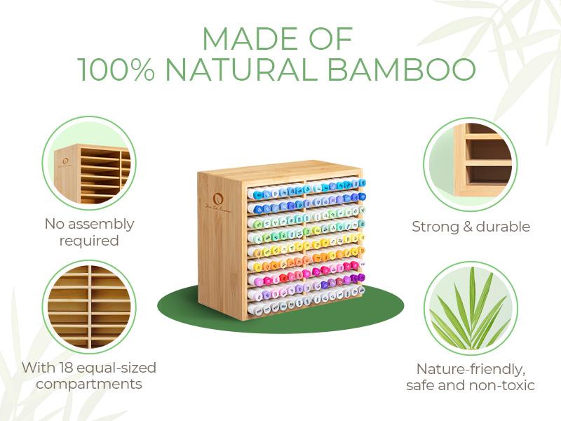 Ohuhu Bamboo Marker Organizer: Holds up to 126 Markers - with 18 Compartments - Right Angle Side - Wooden - Art Brushes Stationary Organizer Pencil Holder  for Home, Classroom, Office Decor - Marker Organizer Series of Ohuhuart