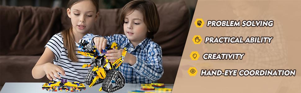 Robot Toys for Kids, 520PCS App & Remote Control 5-in-1 RC Wall Robot, Engineer Robot & Dinosaur Building Toy, STEM Construction Set with Magnetic Blocks for Boys & Girls 6+