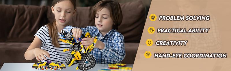 Robot Toys for Kids, 520PCS App & Remote Control 5-in-1 RC Wall Robot, Engineer Robot & Dinosaur Building Toy, STEM Construction Set with Magnetic Blocks for Boys & Girls 6+