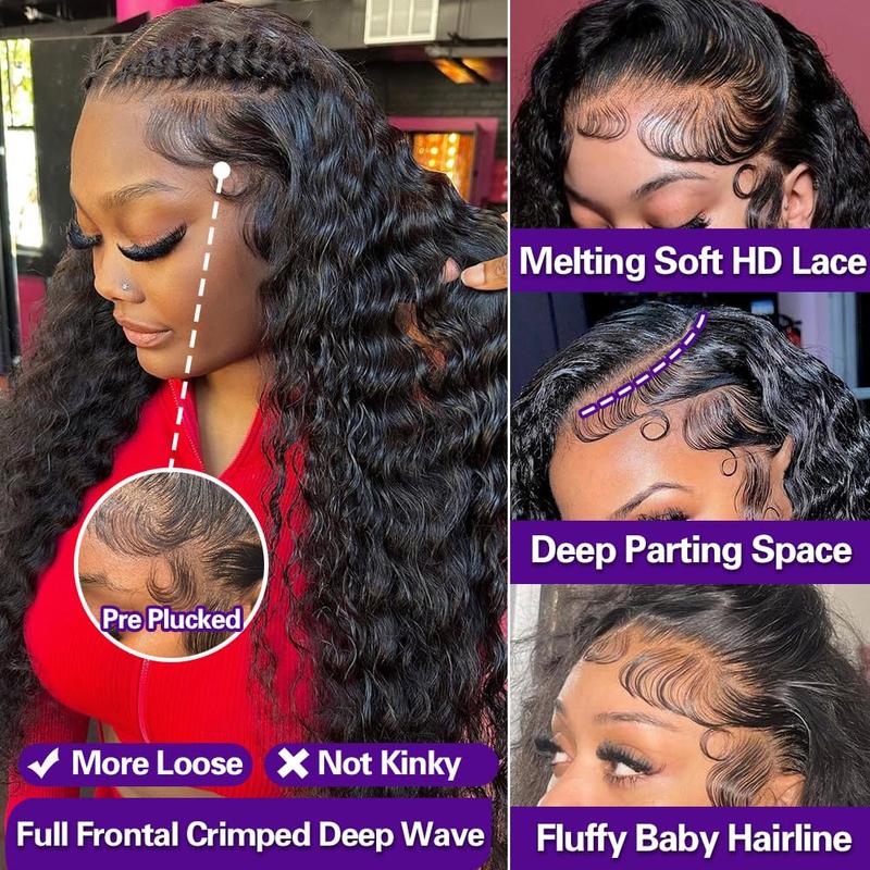 [Bling Hair ]  13x4 13x6 Deep Wave HD Lace Front Wig Human Hair 180% density Transparent Lace Frontal Wigs For Women Real Hair Wigs PrePlucked Lace Front Wig