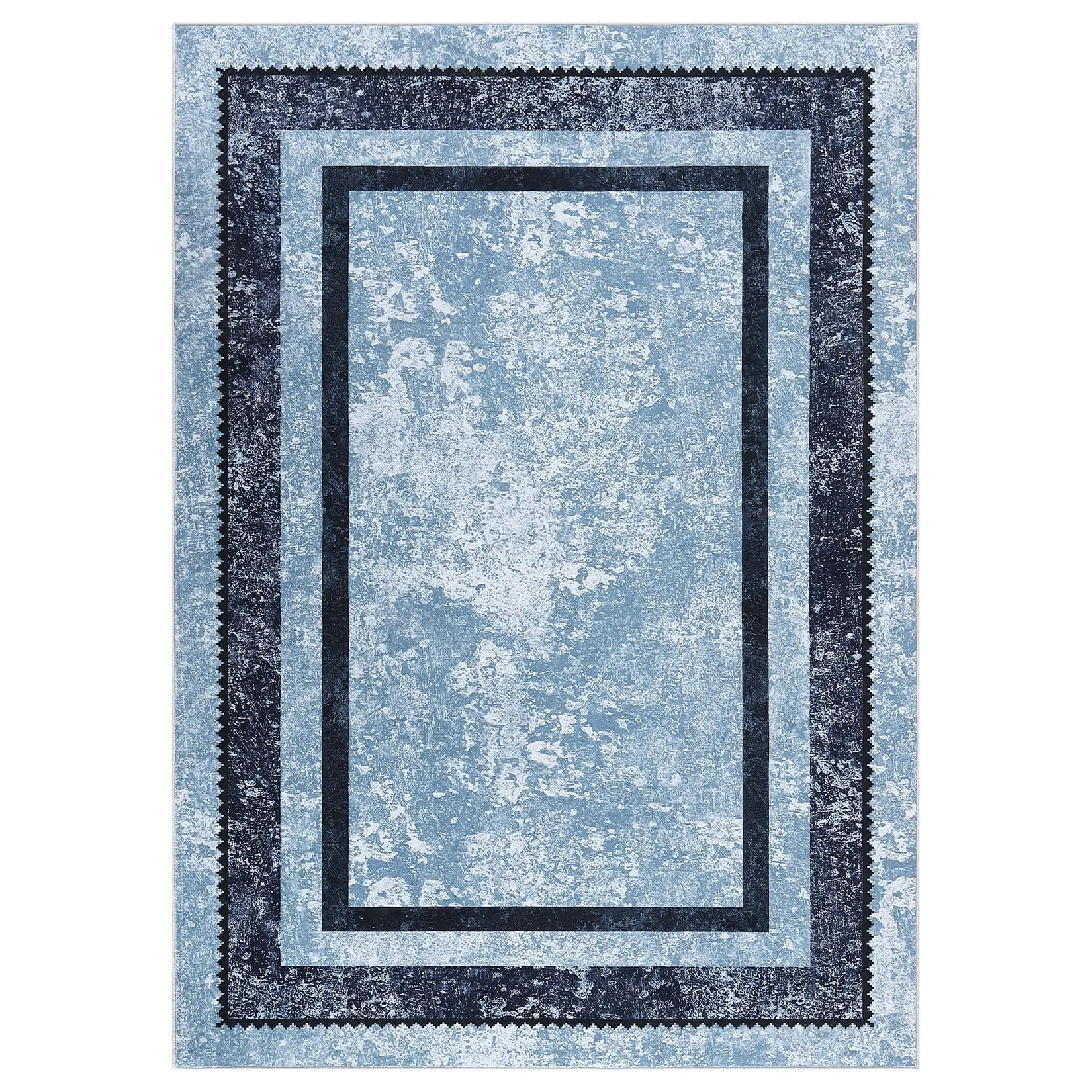 GARVEE Modern Bordered 2-Piece Non-Skid Indoor Kitchen Runner Rugs with Low Profile Pile and Rubber Backing, Blue, 9x12 Feet