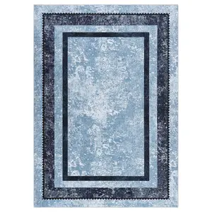 GARVEE Modern Bordered 2-Piece Non-Skid Low Profile Pile Rubber Backing Indoor Kitchen Runner Rugs in Blue, Size 10x13 Feet - Durable, Non-Slip, and Stylish Floor Covering