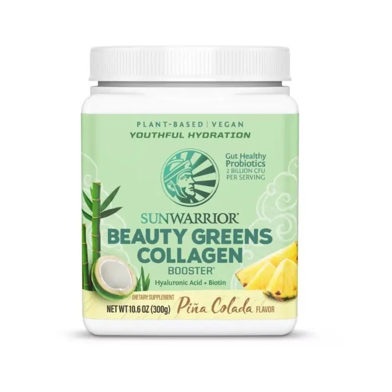 Sunwarrior Vegan Beauty Greens Collagen Powder Hyaluronic Acid Probiotics Infused Dairy Free Shake, Pina Colada 25 Servings Supplement Protein