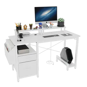 47"office desk with power outlet,2 Monitor Stands,2 drawers,Side Pocket,Easy to Assemble,Frame stability Reversible,use for home desk, computer desk, game table,White