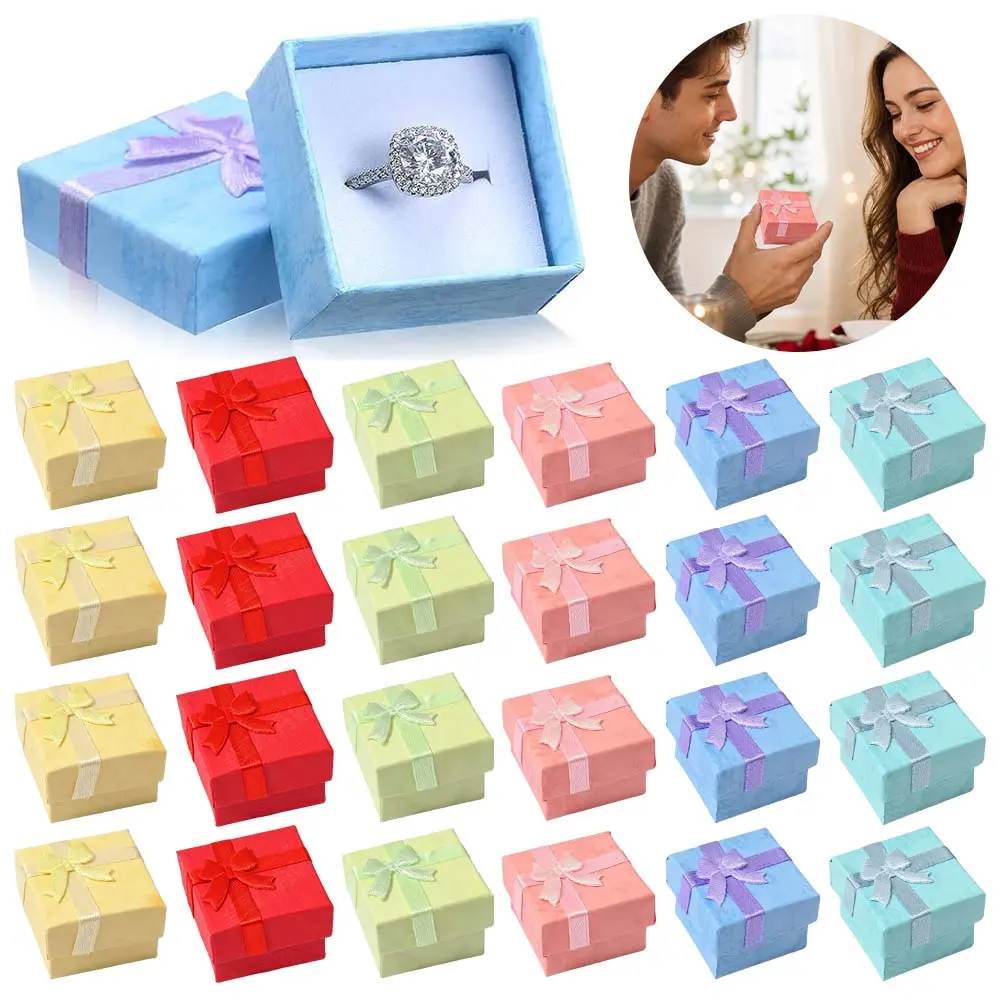24 Pack 1.57*1.57 in Assorted Color Cardboard Jewelry Gift Boxes, Small Square Ring Earring Storage Boxes Bulk for Gift Packaging, Retail Display & Party Favors
