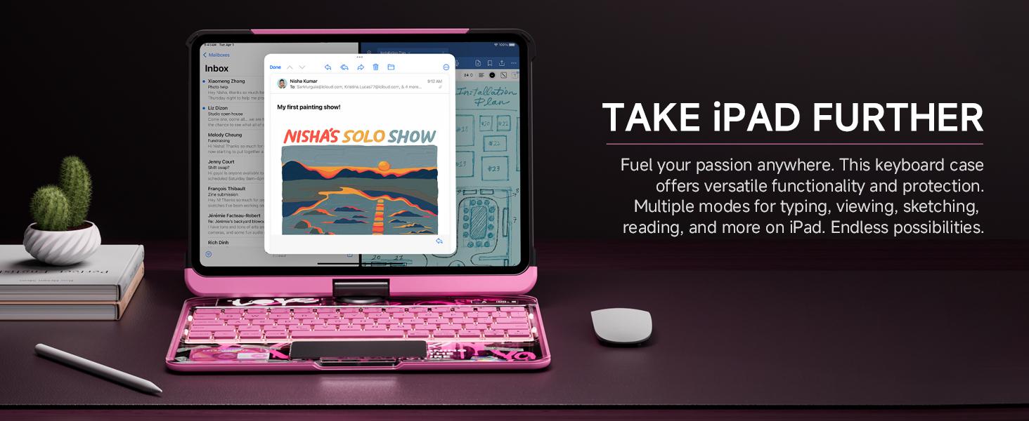 iPad Mini Case with Keyboard, 360° Rotating Design, 7-Color Backlit Keys, USB Rechargeable and Detachable Drawer Pencil Holder