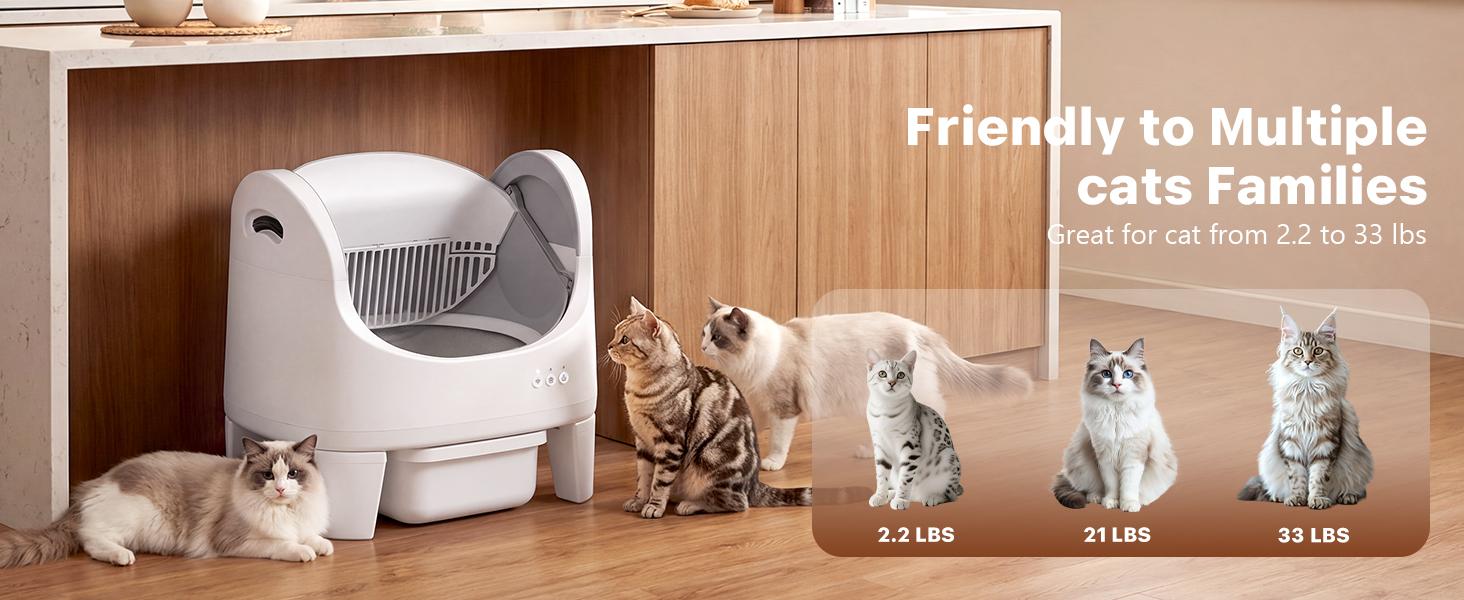 Best Seller | ECORUI Self - Cleaning - Litter Box Open Top Automatic with App Control for Multiple Cats Safety Sensors Protection Cream White 16.5"x17.3" Entrance 8L Compartment