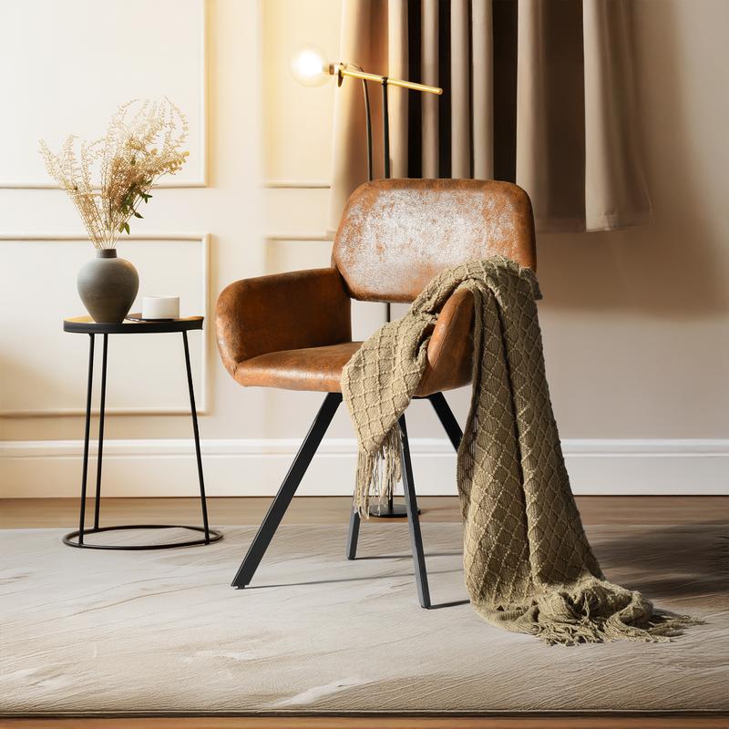 Homy Casa California Set of 2 Vintage Faux Leather Dining Chairs with Armrests, Brown Upholstered Accent Chairs, Black Metal Legs, for Kitchen, Dining Room, Living Room Homy Casa California Set of 2 Vintage Faux Leather Dining Chairs with Armrests, Brown Upholstered Accent Chairs, Black Metal Legs, for Kitchen, Dining Room, Living Room