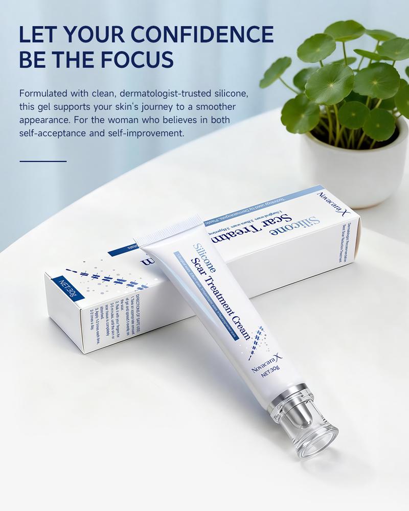 NovacaraX Medical Grade Silicone Scar Treatment Cream - Advanced Fade for Keloids C-Section Surgical Burns & Acne Marks - Safe for Adults Kids & Pregnant Women - FDA-Recommended Formula