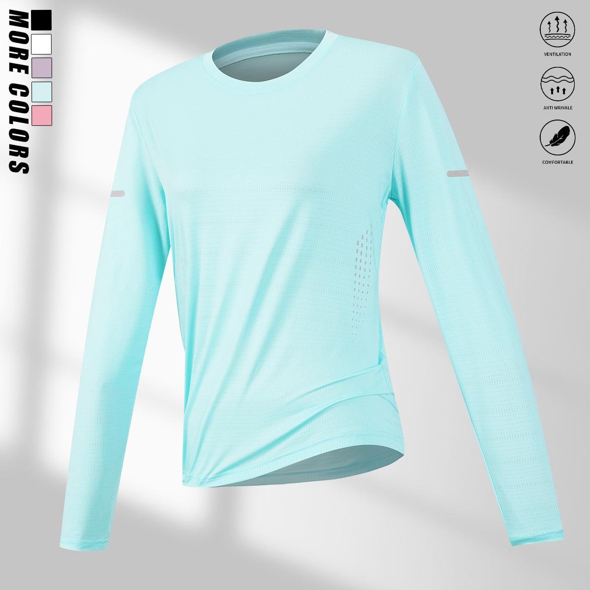Women's Crewneck Workout Tops (Pack of 4) - Dry Fit Pullover, Plain Long Sleeve Polyester Blouses, Reflective Stripes, Breathable, Lightweight, Comfortable, Normal Fit, Casual Athletic Style, Suitable for Running, Fitness, All Seasons Clothes for Women, W