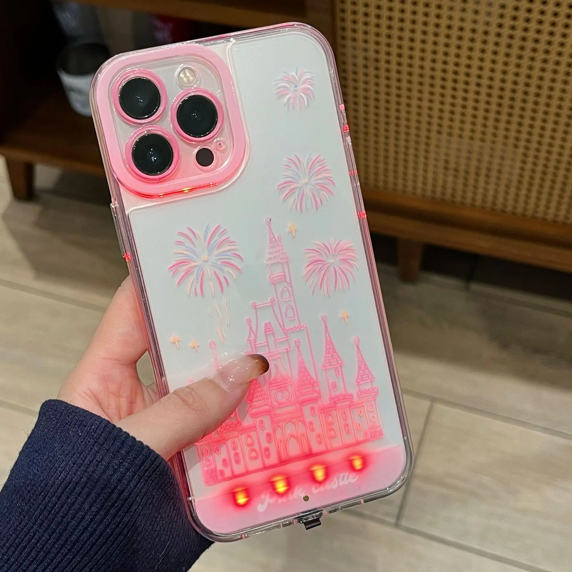 LED Fantasy Castle Fireworks Phone Case for iPhone 11/12/13/14/15/16/17 Pro-Pro Max-Plus, Stylish Protective Mobile Phone Accessory, Unique Daily-Use Cover, Accessories, Iphone 13