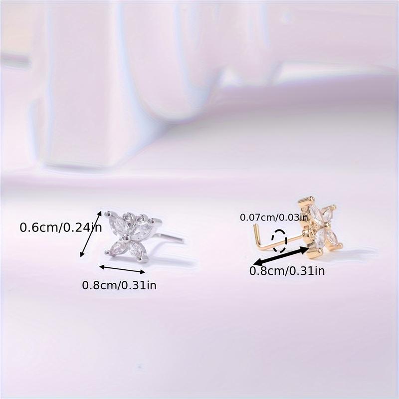 6PCS Nose Stud L Shaped Nose Rings Stud For Women Nose Screw Nose Piercing Stud Flower Heart Nostril Jewelry