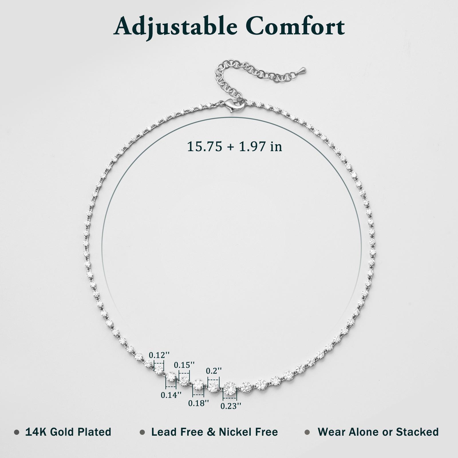Turandoss Handcrafted Tennis Necklace in 14K Gold Plating | Graduated CZ Stones, Adjustable – Valentine’s Gift SpringStatements
