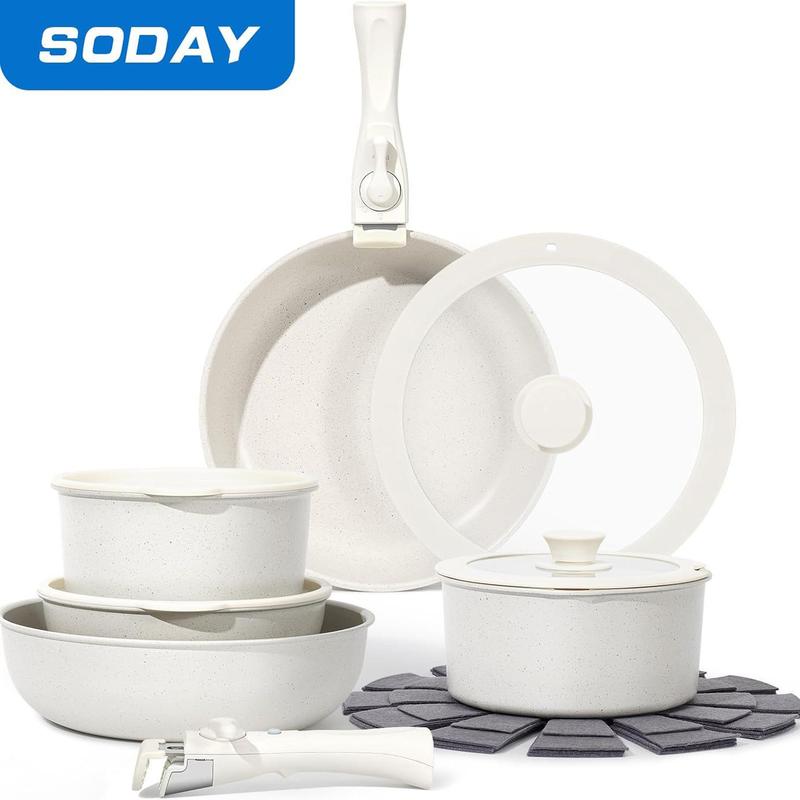 SODAY 15pcs Pots and Pans Set Non Stick, Cookware Sets with Detachable Handle, Nonstick RV Kitchen Cooking Set Removable Handles, Oven Safe,Stackable, Frying, Kitchenware,stock up on specials,Valentines Day gifts