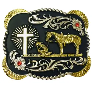 WMG Praying Cowboy Symbol Logo Rodeo Western Black Tone Belt Buckle