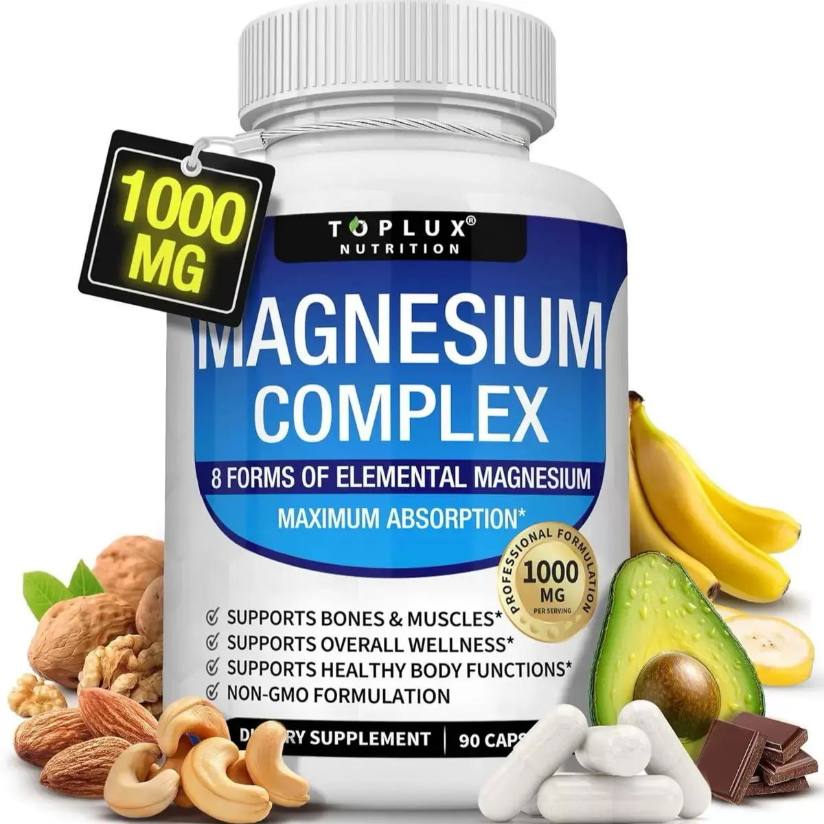 Toplux Nutrition Magnesium Complex 1000mg, 8 Forms High Absorption Magnesium Supplement 90 Capsules
