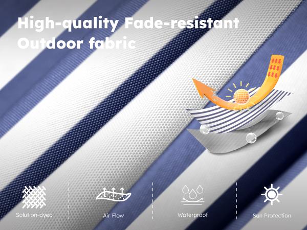 PHI VILLA 7ft Beach Patio Umbrella with Fringe, UPF 50+ Canopy, 8 High Wind Proof Fiberglass Ribs, Carry Bag, Blue&White - Springtok