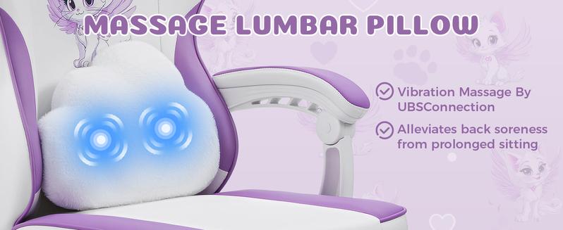 HOFFREE Gaming Chair for Girls with Cat Ears & Massage Support Cute Recliner with Footrest & Adjustable Comfort Purple & White