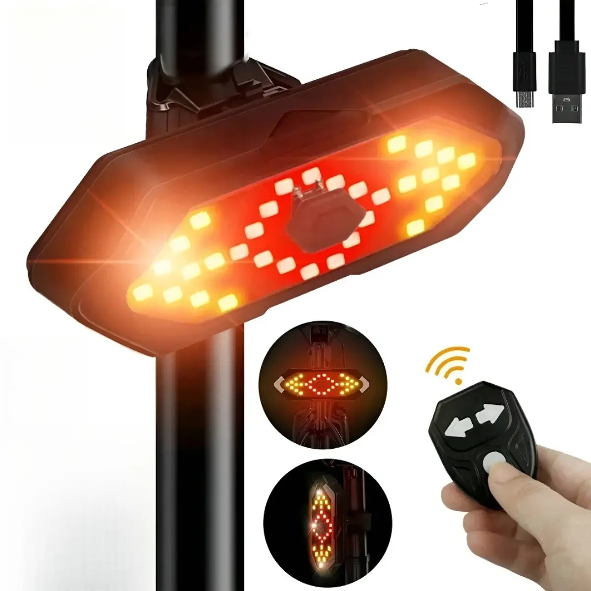 GZXIHTZ Bike Taillight with Turn Signals and Wireless Remote, USB Charging Brake Light for High Visibility with 120dB Horn and IPX4 Rating, Rechargeable, Waterproof, Compact Fit, Mountain/Road
