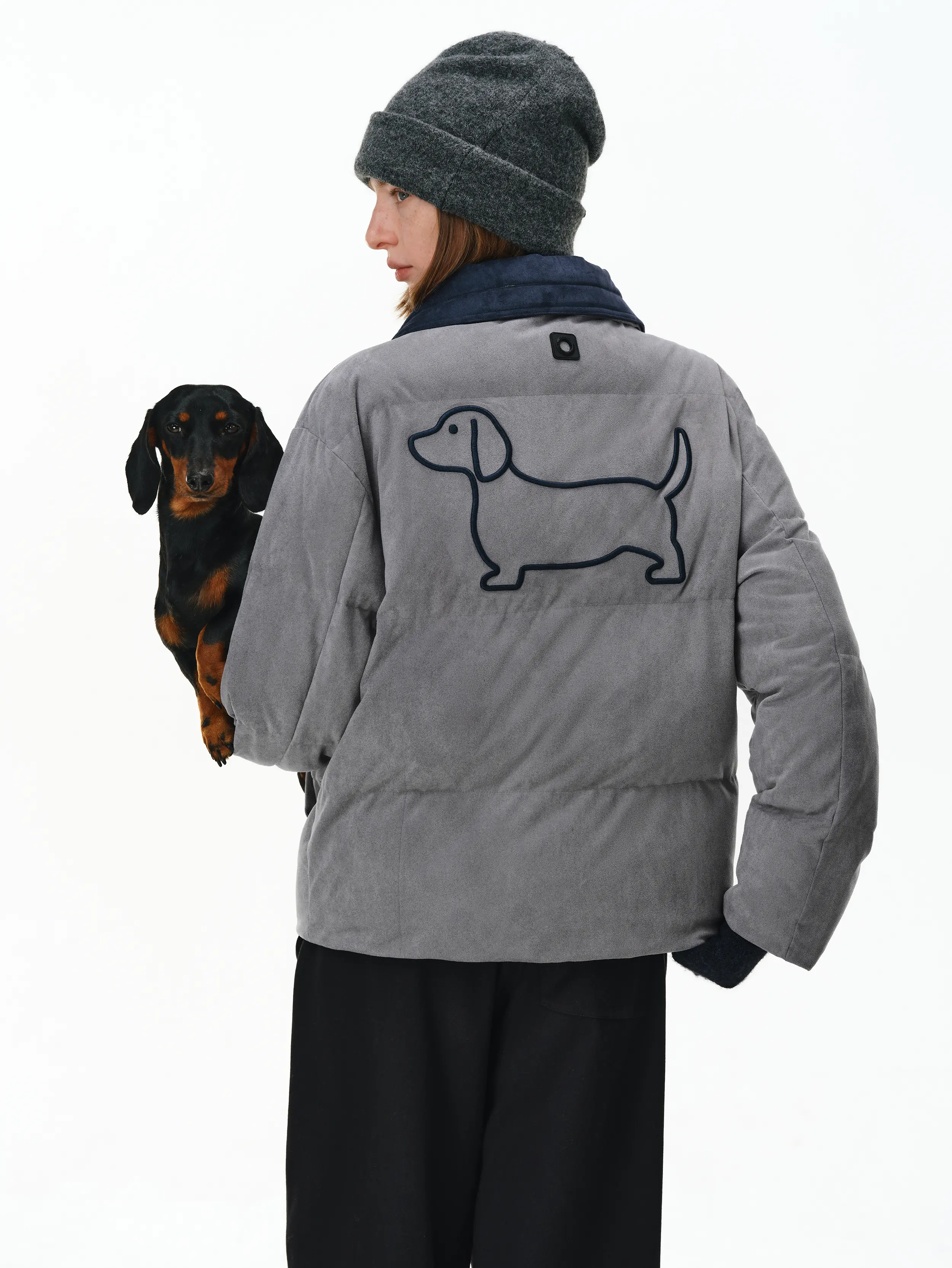 PCLP “Hollow Puppy” Suede-Like Barn Jacket – High Neck Quilted Winter Coat, Warm Couple Outerwear