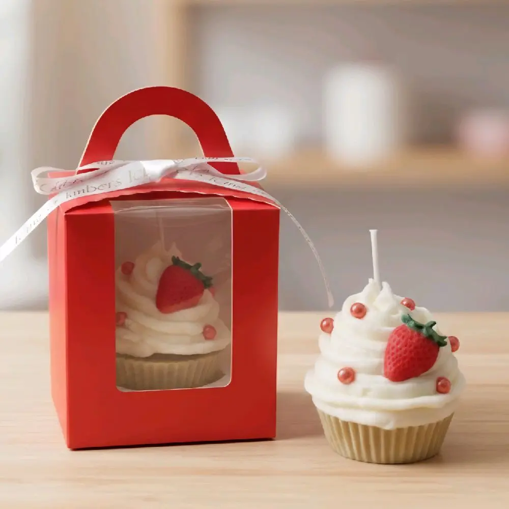 Gourmet Strawberry Shortcake Cupcake Candle, Hand-Piped Dessert Candle, Valentine Gift