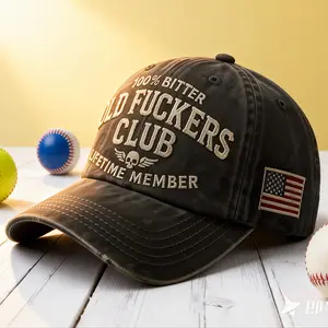 GYNLEUX 100% Bitter Old Club Lifetime Member Washed Vintage Baseball Cap — Men’s Sarcastic, Funny Embroidered Hat Perfect for Dads and Grandpas | All-Season Comfortable Casual Headwear Ideal for Fishing, Golfing, Errands, and Weekend Hangouts