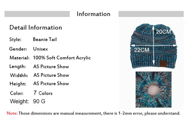 Mixed Color Knitted Wool Hat Ladies Non-labeled Ponytail Hat