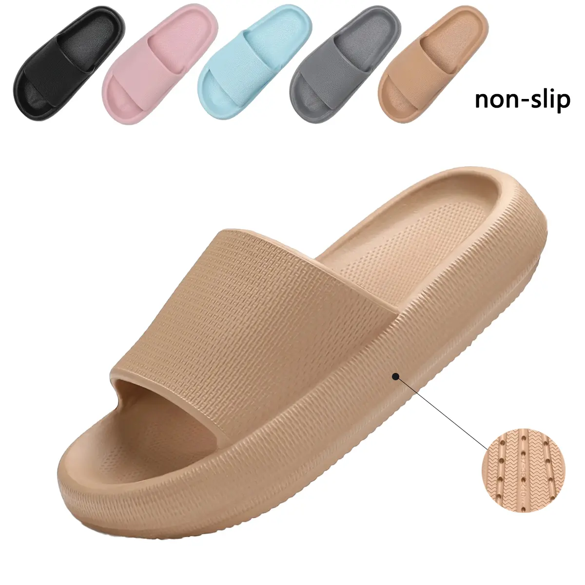 Women's & Men's Cloud Soft Rubber Slides - Thick Soles, Non-Slip, Water-Resistant, All-Season Slipper for Indoor, Outdoor, Gym Use