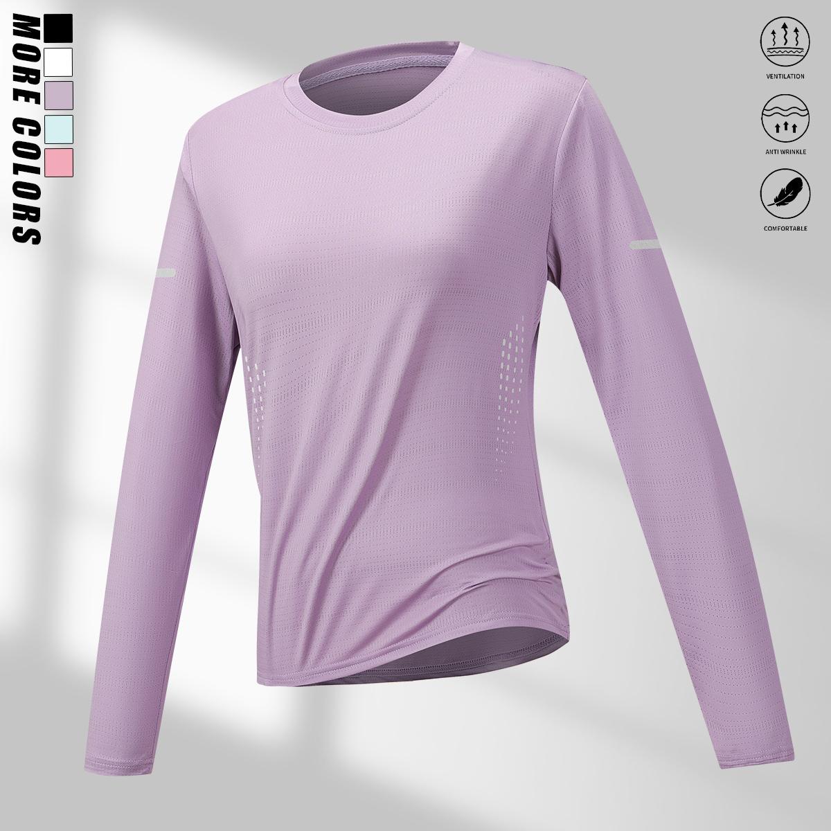 Women's Crewneck Workout Tops (Pack of 4) - Dry Fit Pullover, Plain Long Sleeve Polyester Blouses, Reflective Stripes, Breathable, Lightweight, Comfortable, Normal Fit, Casual Athletic Style, Suitable for Running, Fitness, All Seasons Clothes for Women, W