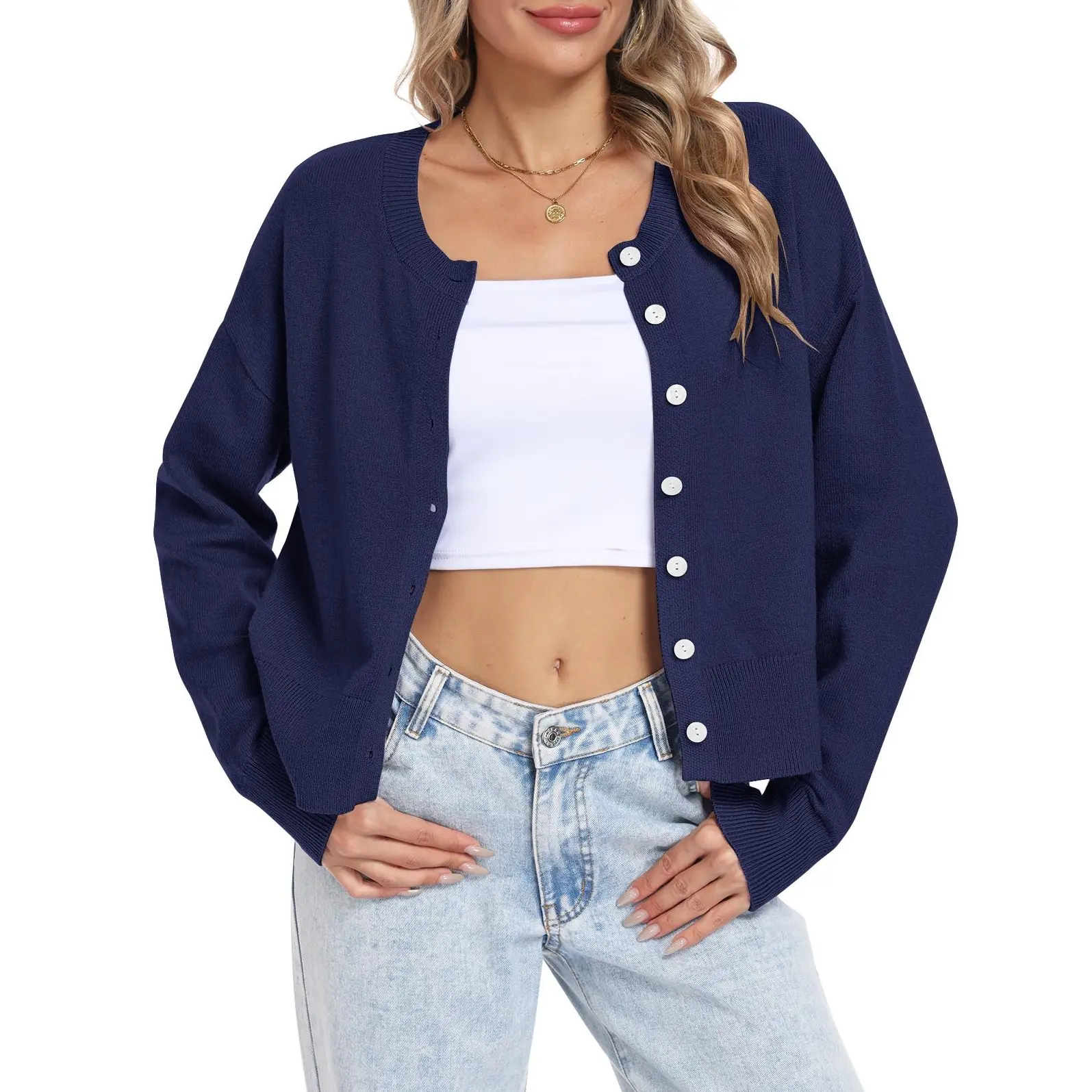 AUSELILY Women's Cropped Cardigan Sweater Lightweight Long Sleeve Button-Up Cardigan, Bolero Shrug for Dress Autumn Fall Knit Sweater Top