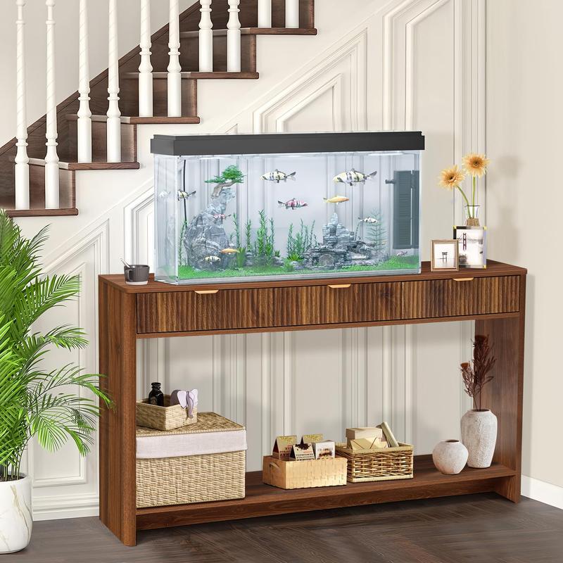 Giratree Narrow Console Table with 2 3 Drawers, Entryway Table with Storage, Table Behind Sofa Long for Living Room TV, Hallway Entrance Foyer, Mid Century Farmhouse Fluted Console Table