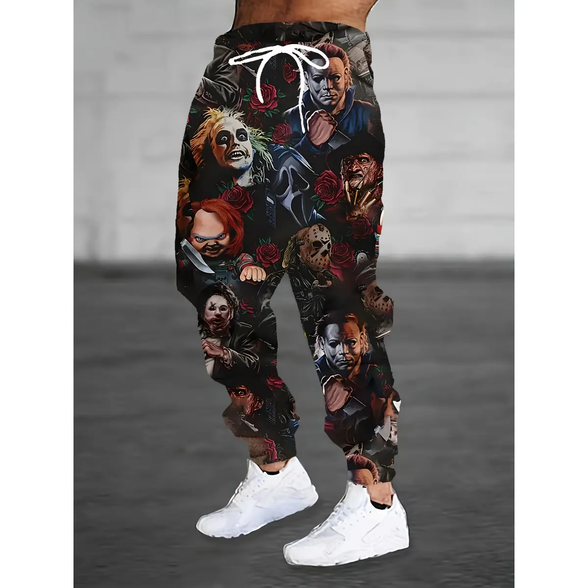 Men's Athletic Pants with Evil Character Graphic Print, Casual Polyester Joggers with Drawstring Waist for Sports and Everyday Wear, Athletic Men's Pants, Form-Fitting Men's Pants