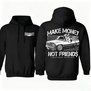 Chevrolet "Making Money, Not Friends" Hoodie – Unisex Custom Truck Graphic Pullover, Pure Cotton Streetwear Sweatshirt, Comfortable Casual Hoodie, Fun Gift for Ambitious Individuals