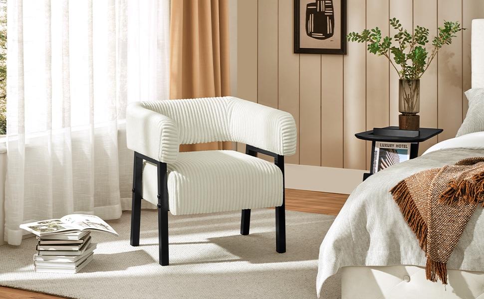 Yaheetech Corduroy Barrel Accent Chair, Modern Upholstered Armchair with Solid Wood Legs, Cozy Leisure Chair with Pocket Coiled Seat for Living Room, Bedroom, Reading