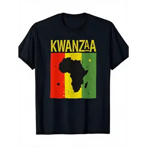 Kwanzaa African Map Graphic T-Shirt |   Black Short Sleeve Crew Neck Casual Tee for Men Women, Humorous Graphic Print, Beach Camping, Summer, Statement Piece, Soft, Breathable, Lightweight, All-Season Lounge Apparel, Travel-Friendly