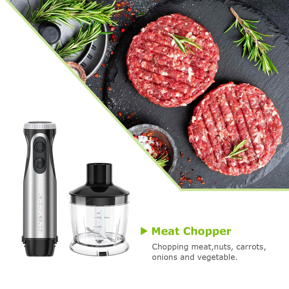 Bonsenkitchen Immersion Blender, 20 Variable Speeds & Turbo, 4-In-1 Stainless Steel Handheld Blender Stick Mixer with Egg Whisk, Beaker & Chopper Bowl electric mixer