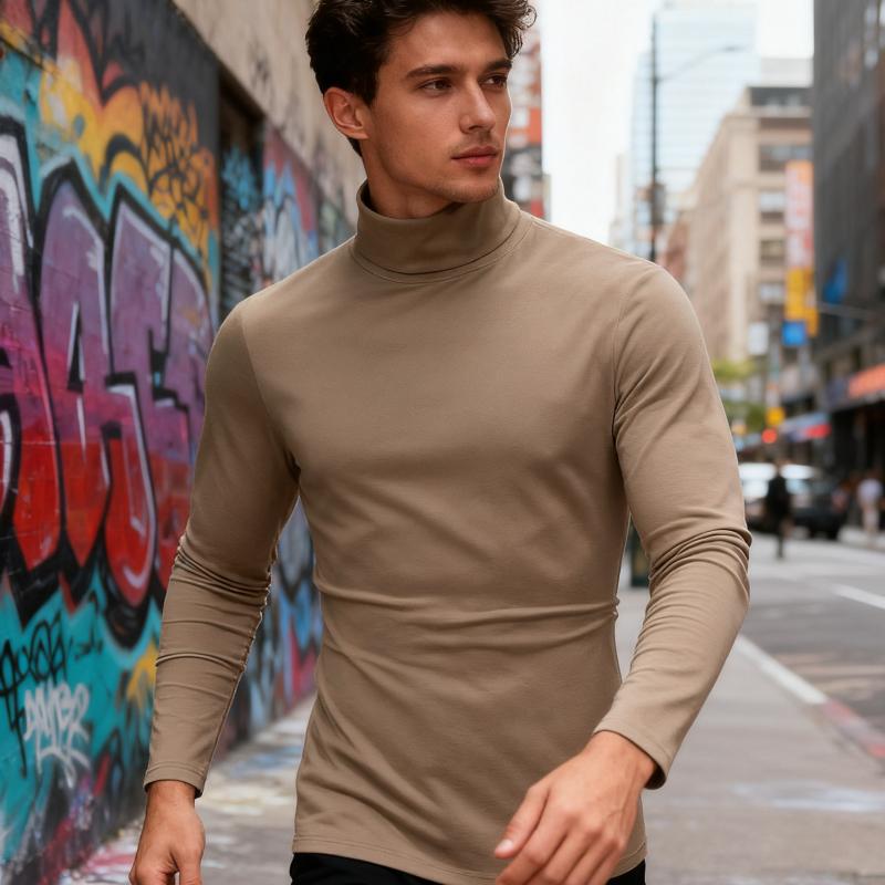 Men's Slim Fit Basic Turtleneck Lightweight T Shirts Casual Knitted Pullover Sweaters Classic Fabric Fashion Menswear Stylish Knitwear Tops.(The neckline is a bit too large).
