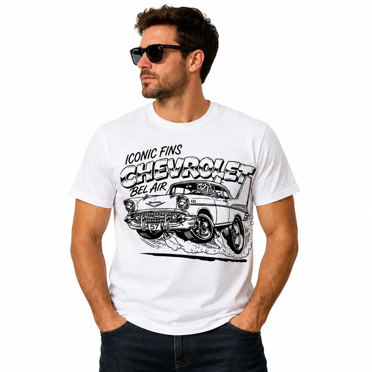 1957 Che let Bel Air T-Shirt, Iconic Fins Classic Che y Graphic Tee for Men, Vintage American Muscle Car Shirt, Retro Car Lover T-Shirt