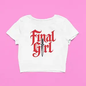 Final Girl Crop Top | Horror Movie Graphic Baby Tee, 90's Halloween Slasher Shirt, Soft Fitted Goth Graphic Top, Y2K Horror Gift For Her