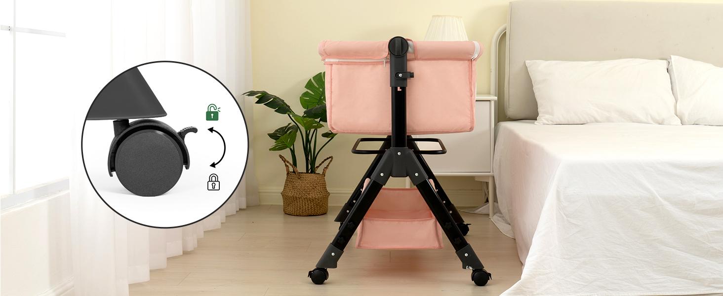 Baby Bassinet Crib, Crib for Infant&Newborn, Bedside Sleeper with Storage Basket and Mosquito Net, Easy to Fold, Height Adjustable, Portable Side Bed Crib